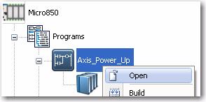 On the Project Organizer pane, right-click Programs, select Add New LD: Ladder Diagram. Press F2 to rename the program to Axis_PowerUp.
