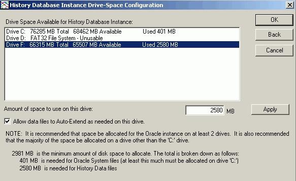 Creating a Database Instance Section 18 Information Management 5. Use the Database Instance Drive-Space Configuration dialog to allocate disk space for the database instance, Figure 106.