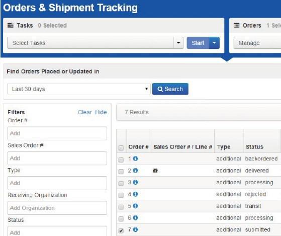 8. When finished entering items, click Create. To View an Order 1. Go to Setup > Orders & Shipment Tracking. 2. Search to find your order(s).