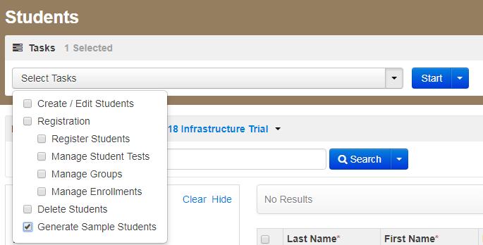 2. Go to Setup > Students. 3. Open the task list, select Generate Sample Students, and click Start. 4.
