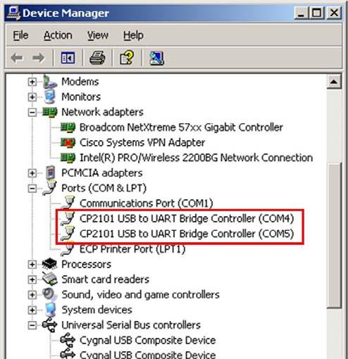 4.1.3 Checking the COM port with Multiple Devices Connected If connecting several components to a single PC through USB connections it will be necessary to enumerate the new component as performed in