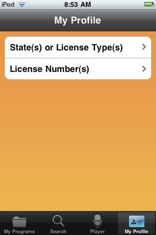 Tap My Profile at the bottom of the page to view the states and license types currently associated with your profile or a list of your license numbers.