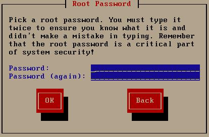 The Root Password screen appears. 16. Specify your desired root password.