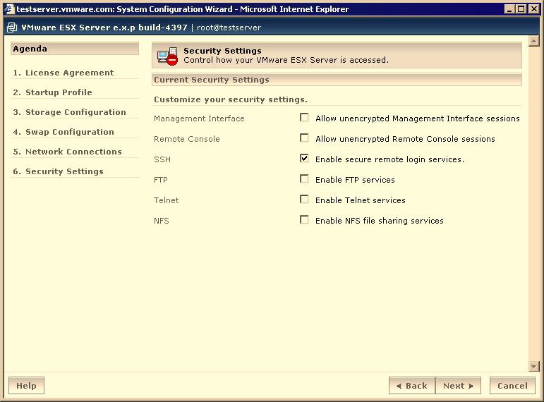 C H A P T E R 2 Installing and Configuring ESX Server You can customize your settings for encrypting VMware Remote Console and VMware Management Interface connections using the Secure Sockets Layer