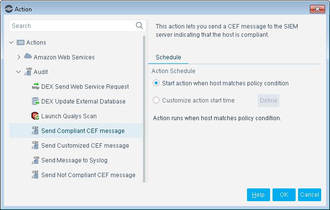 The message combines standard CEF message and dictionary fields with extension fields defined by CounterACT. For more information on message data fields, see Device Event Mapping to CEF Data Fields.