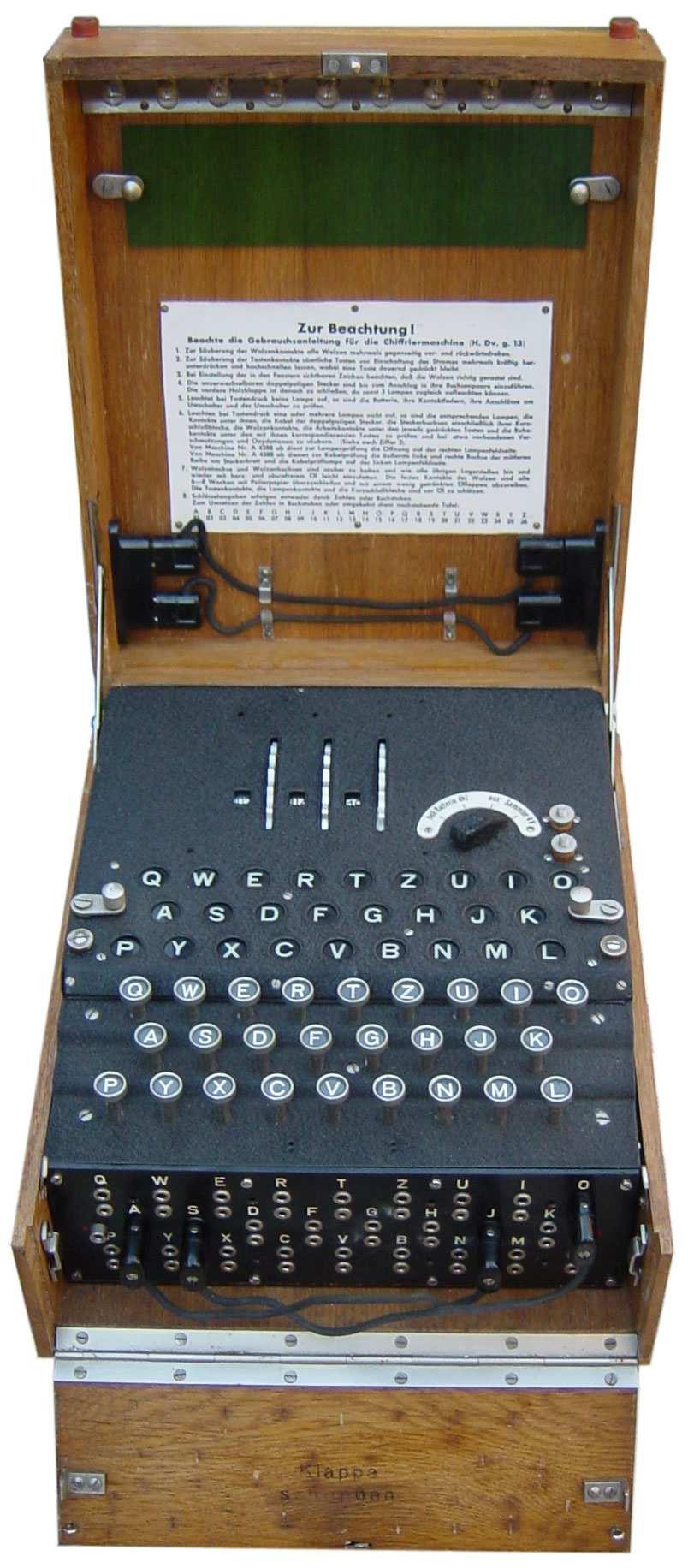 A famous example Enigma machine (1918-1945) electro-mechanical rotor cipher machines used by the German to encrypt during Wold War II permutations and substitutions A bit of history 1918: invention