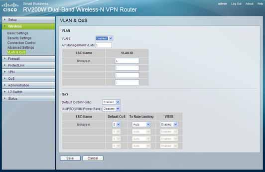 Wireless - VLAN & QoS This screen allows you to configure the Qos and VLAN settings for the Router. The QoS (Quality of Service) feature allows you specify priorities for different traffic.