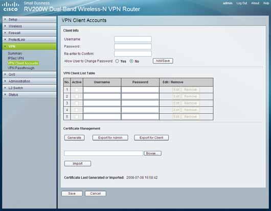 VPN - VPN Client Accounts Tab You can allow remote users to easily establish a VPN connection to your Router using the Linksys QuickVPN client utility without using a compatible VPN Router with IPsec