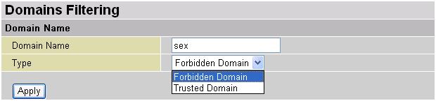 Domains Filtering: This function checks the domain name in URLs accessed against your list of domains to block or allow.