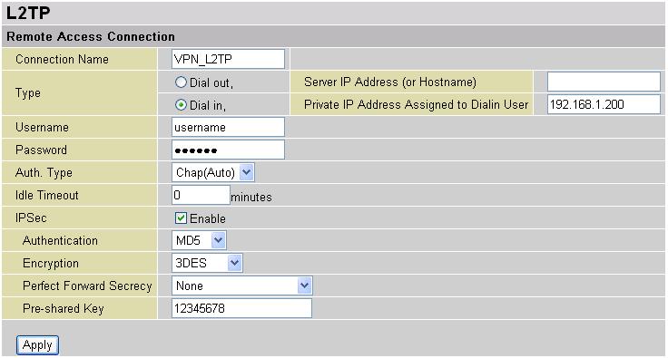 Configuring L2TP VPN in the Office The input IP address 192.168.1.200 will be assigned to the remote worker. Please make sure this IP is not used in the Office LAN.