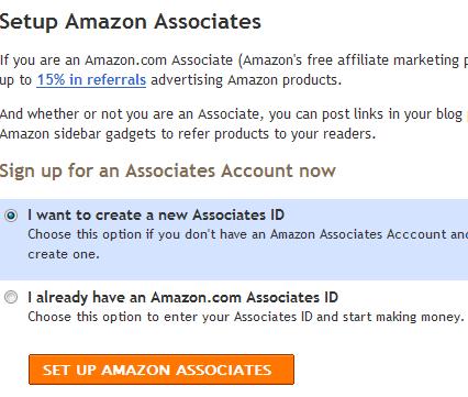 Amazon Ads Select the Amazon Associates link as shown above. If you already have an Amazon associate ID, select option 2.
