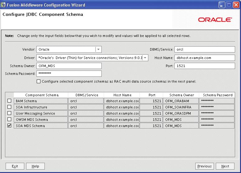 Installing and Configuring Oracle Fusion Middleware Click Next. The Test JDBC Component Schema screen is displayed. If the test is successful, click Next.