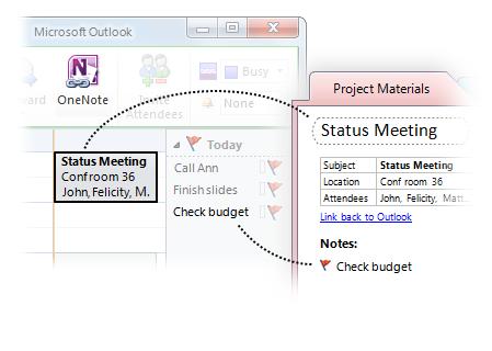 Link meeting notes and tasks with Outlook