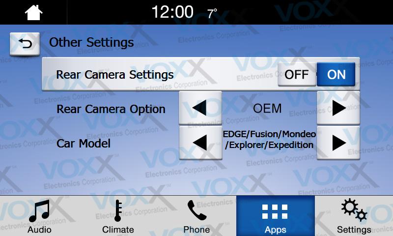 System Settings Rear Camera Settings: During reversing, set ON for rear view