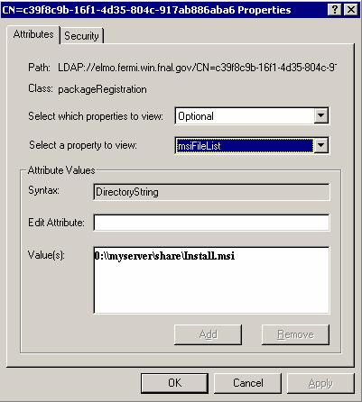 5) Right click on the Package Object and select Properties. Navigate to the Optional property Axiolk-1.0.0-Beta1.MSIFileList. This property contains the UNC path of the location of the AXIOLK-1.0.0-BETA1.