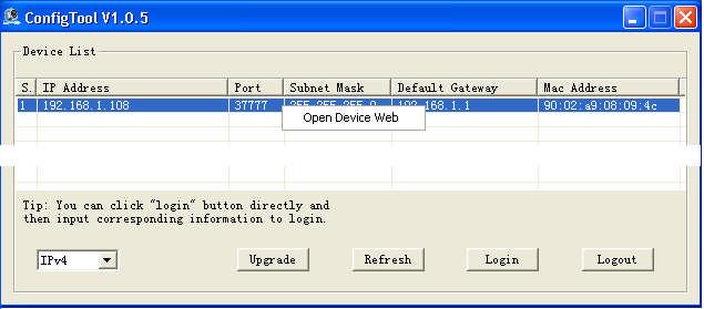 2- Select Open Device Web item to go to