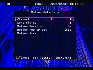 Main Menu Motion Detection Motion area selection Direction button Left or Right + ENTER to cancel detection area.