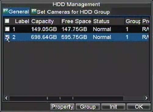 Figure 10. HDD Management Menu 4. Click the Property button. This will take you to the Property Settings menu. 5. Set HDD Status to Redundancy, shown in Figure 11.