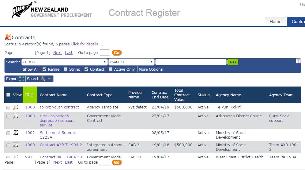 Contracts The Contracts tab lets you view and search all the contracts and providers in the register. Searches control which records are displayed.