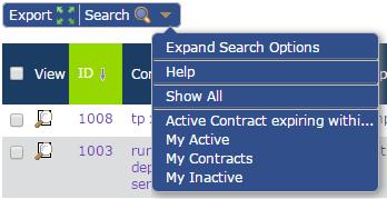 active contracts expiring within 90 days, active contracts for your agency only or those that are inactive, or all of them.