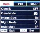 Cam Settings Cam ID Cam Mode Image Size Night Mode Multi-shot Video On Programmable Options Select ON, press OK, to set 4 digits/ letters for each camera.