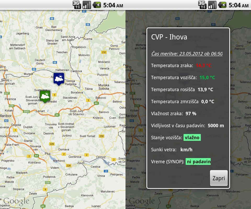 Izdelava pregleda Vremenske postaje Ena izmed funkcionalnosti aplikacije, ki sem jo moral implementirati, je prikaz podatkov vremenskih postaj na zemljevidu.