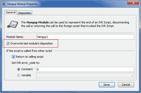 Add a Hangup Module At the end of the script, add a Hangup module to the main IVR script, and modify the Hangup module in the lower pane of the script
