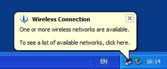 An icon will appear in the notification area, announcing the successful initiation of the wireless connection. You can now use GlobeSurfer III's wireless network from the configured PC.