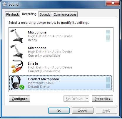 Next, ensure that the Sound properties under Windows 7 Control Panel are set properly.
