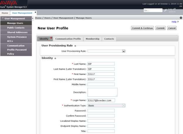 Click on New button on the User Management page above to create a new SIP user.