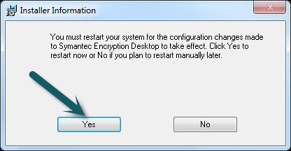 7) After the installation the following window will appear. Click Yes to reboot the machine in order to start the configuration of the software.
