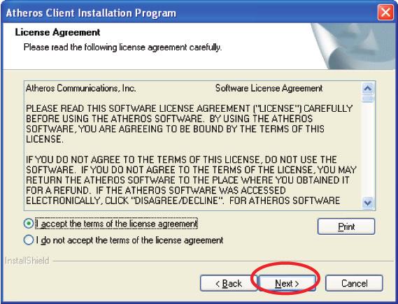 4. This screen shows the software License Agreement, please choose I