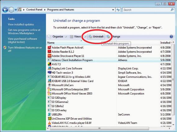 Software Un-installation - Vista Windows Vista 1. Go to Control Panel (Start > Control Panel) 2.
