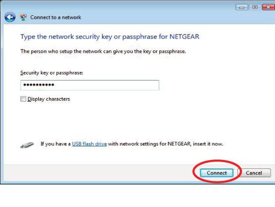 4. If the network you are connecitng has a netowrk security key or passphrase, enter it on the fi eld box
