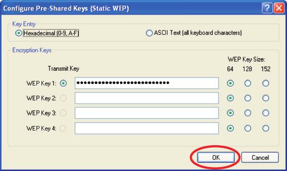 3. Fill in the WEP Passphrase, click OK when fi nished.