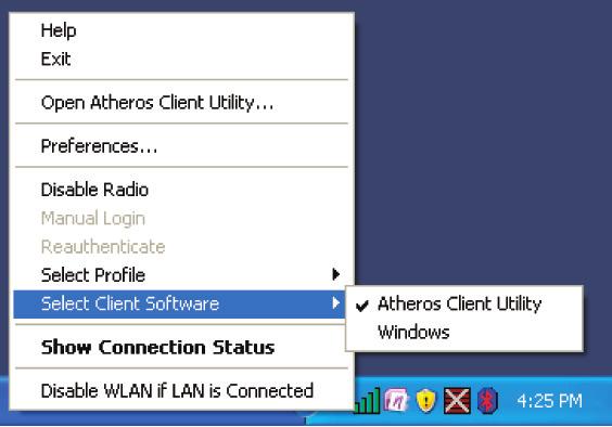 Utility Configuration - Wireless Client Selection.