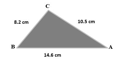 Sine and cosine rules ABC is a triangle in which a = 8.2 cm, b = 10.5 cm and c = 14.6 cm. Calculate the largest angle in the triangle. Give your answer to one decimal place.