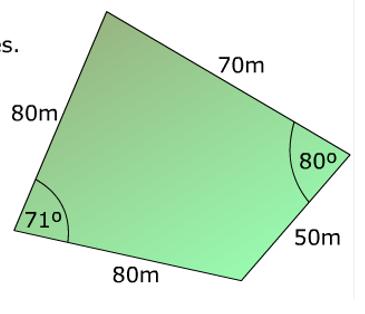 Area of non-right angled triangles Area of triangle 1 = 0.5 x 80 x 80 x sin 71 = 3025.