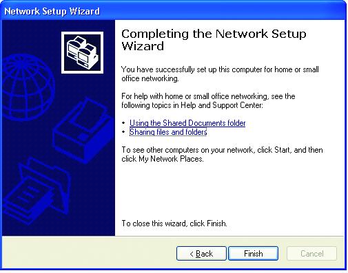Please read the information on this screen, then click Finish to complete the Network Setup Wizard.