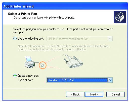 Sharing an LPR printer Select Create