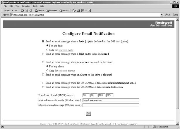 Viewing the Adapter s Web Pages 8-5 Configure Email Notification Web Page The Configure Email Notification web page contains selections and data fields for configuring the adapter to automatically