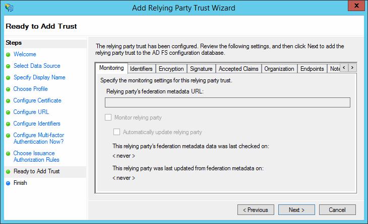 Configuring Single Sign-On Microsoft Active Directory Federation