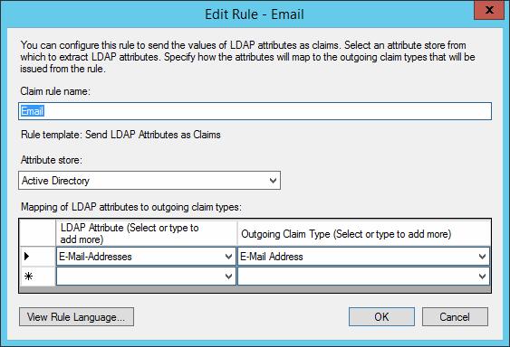 Configuring Single Sign-On Microsoft Active Directory Federation Services 4 Enter or select this information: Claim rule name Attribute store Mapping of LDAP attributes to outgoing claim types Email