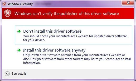 Confirm the Driver Software Installation even if Windows cannot verify it After successful installation