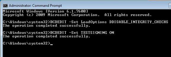 (4) To reactivate the Driver Signature Verification enter the command: "BCDEDIT Set TESTSIGNING ON and confirm with <Enter> The successful command will be