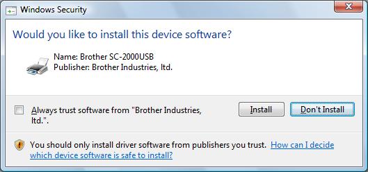 h When the Driver Setup dialog box appears, select USB cable if the SC-2000USB is connected to a USB port or select Serial cable if