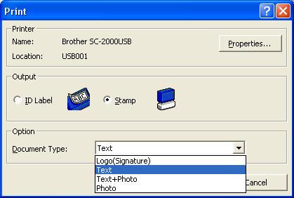 The Print dialog box appears. Select Stamp, and then select the appropriate Document Type setting.