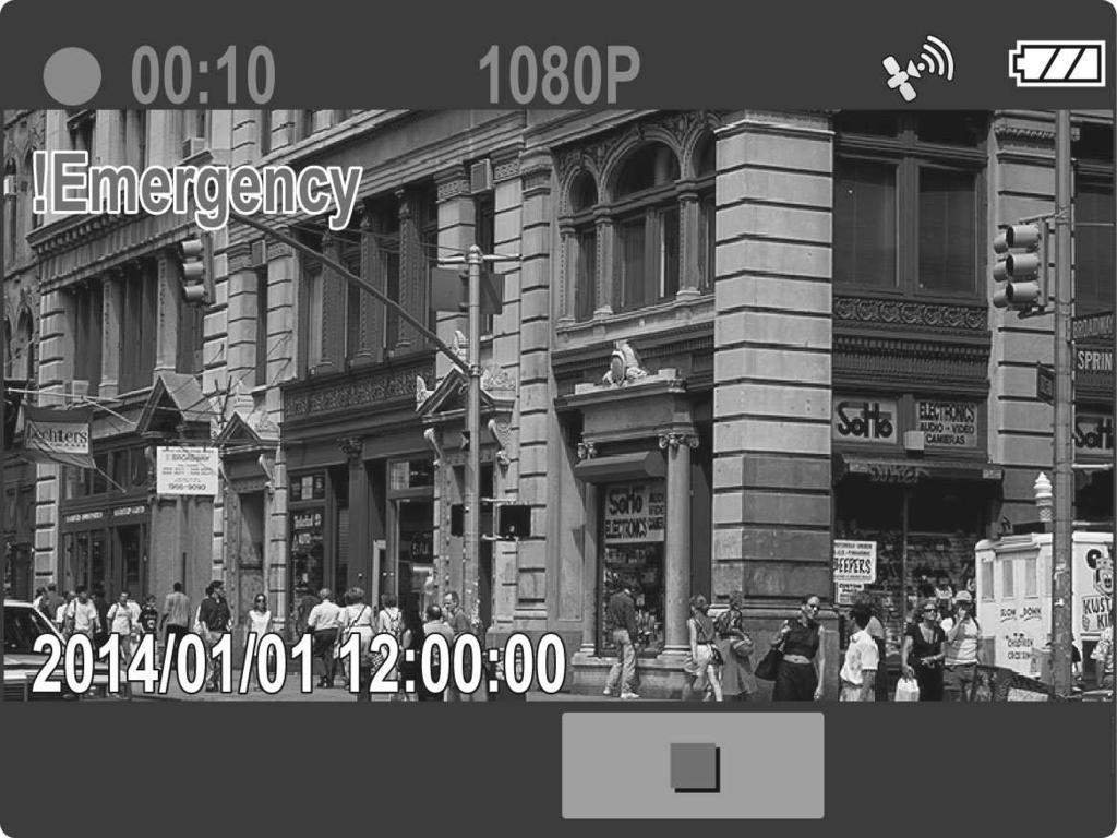3.1.3 Emergency Recording During Video Recording, press the button to enter emergency recording mode, the Emergency message will be shown immediately on the upper left corner of the screen, and the