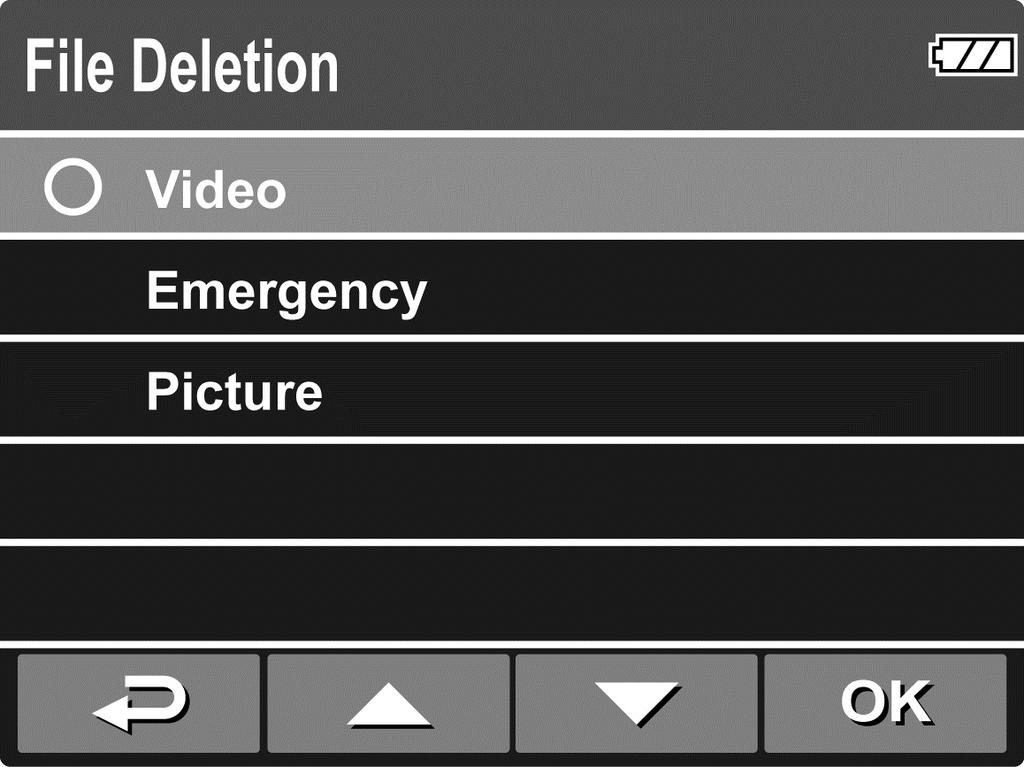 3.2.4 Deleting Files To delete file(s), do the following: 1. If recording is in progress, press the button to stop recording. 2. Press the button to enter the OSD menu.
