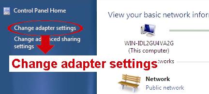 For Windows 7 users: a) Select (start) Control Panel Network and Internet to enter the Network and Sharing Center. Then, click Change adapter settings.